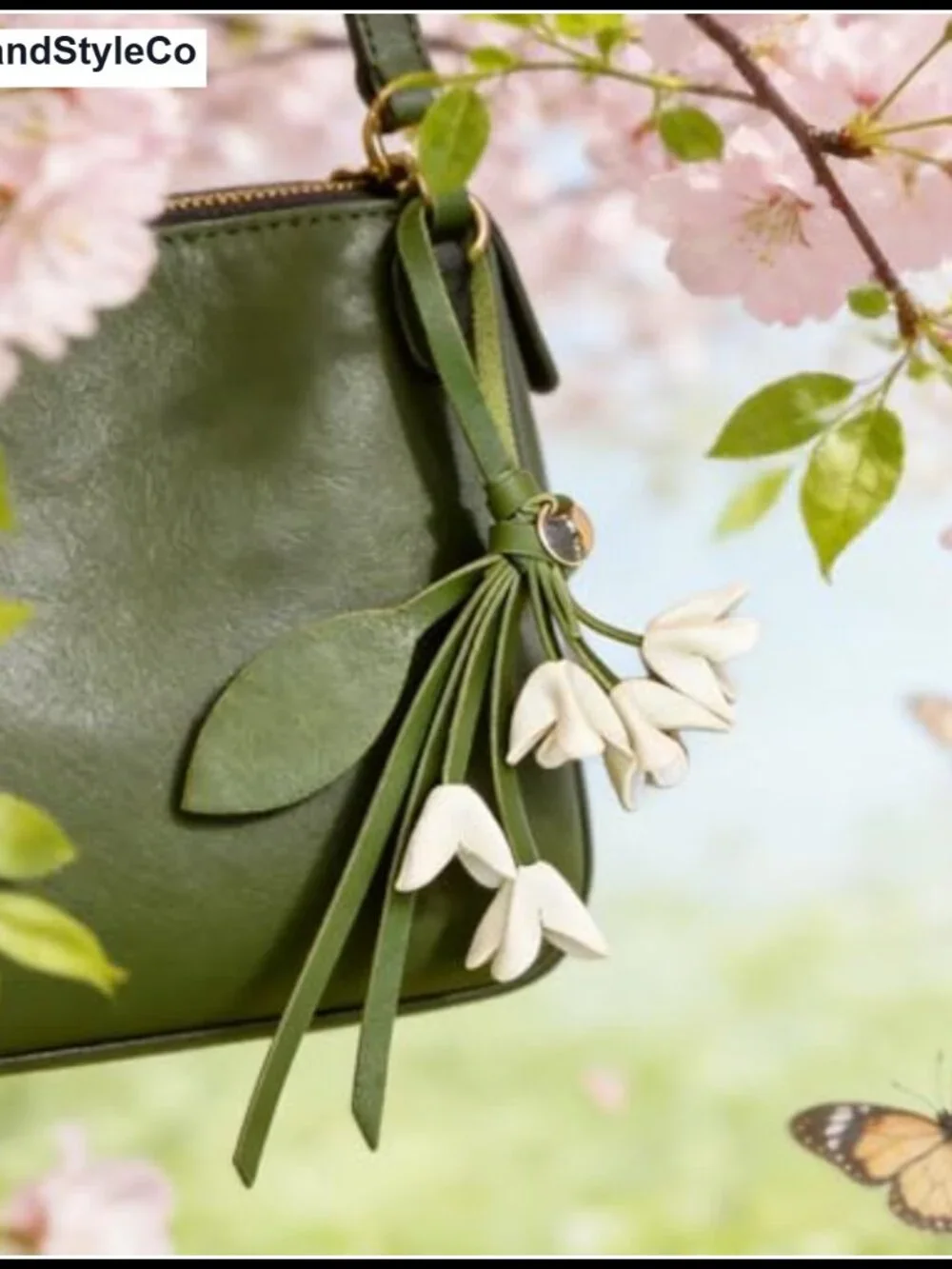 Flower Bag Charm Leather Purse Charm Cute Leather Flower Accessory